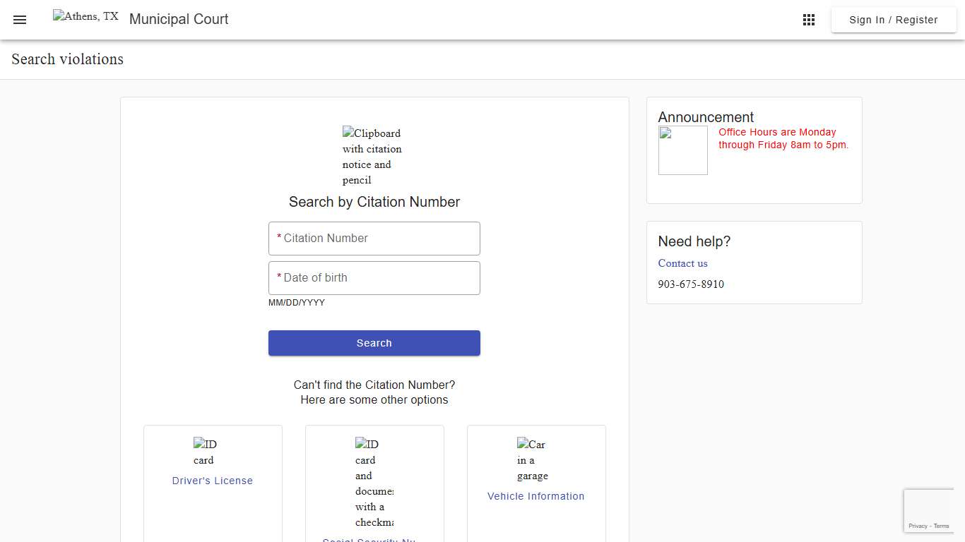 Search - Search violations - Municipal Court - City of Athens, TX - Municipal Online Services